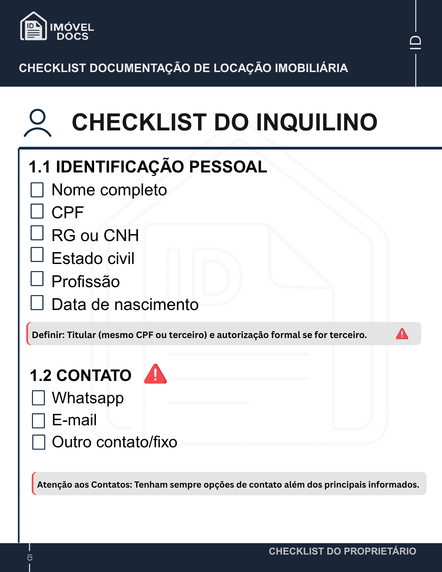 Checklist do Locatário