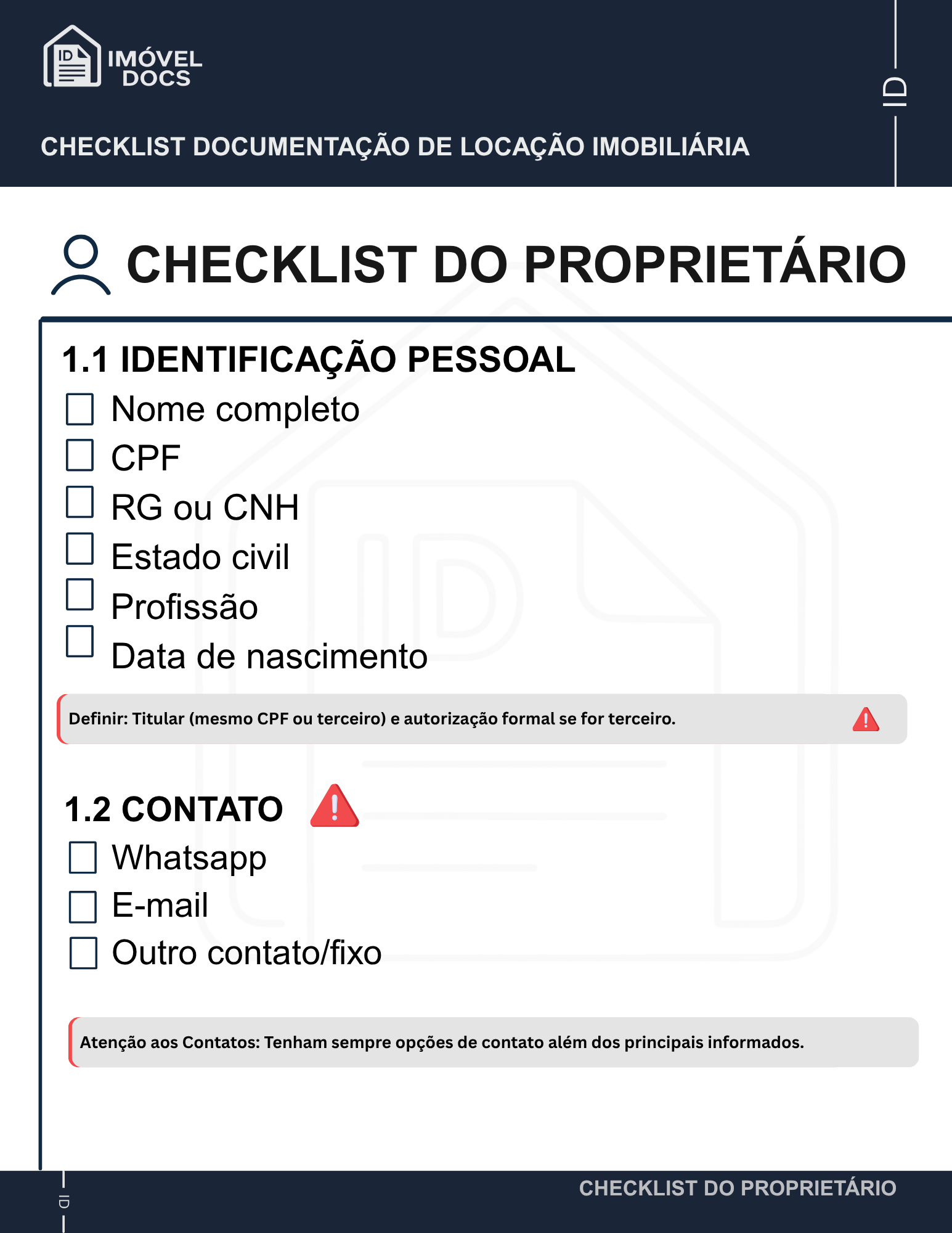 Checklist do Proprietário